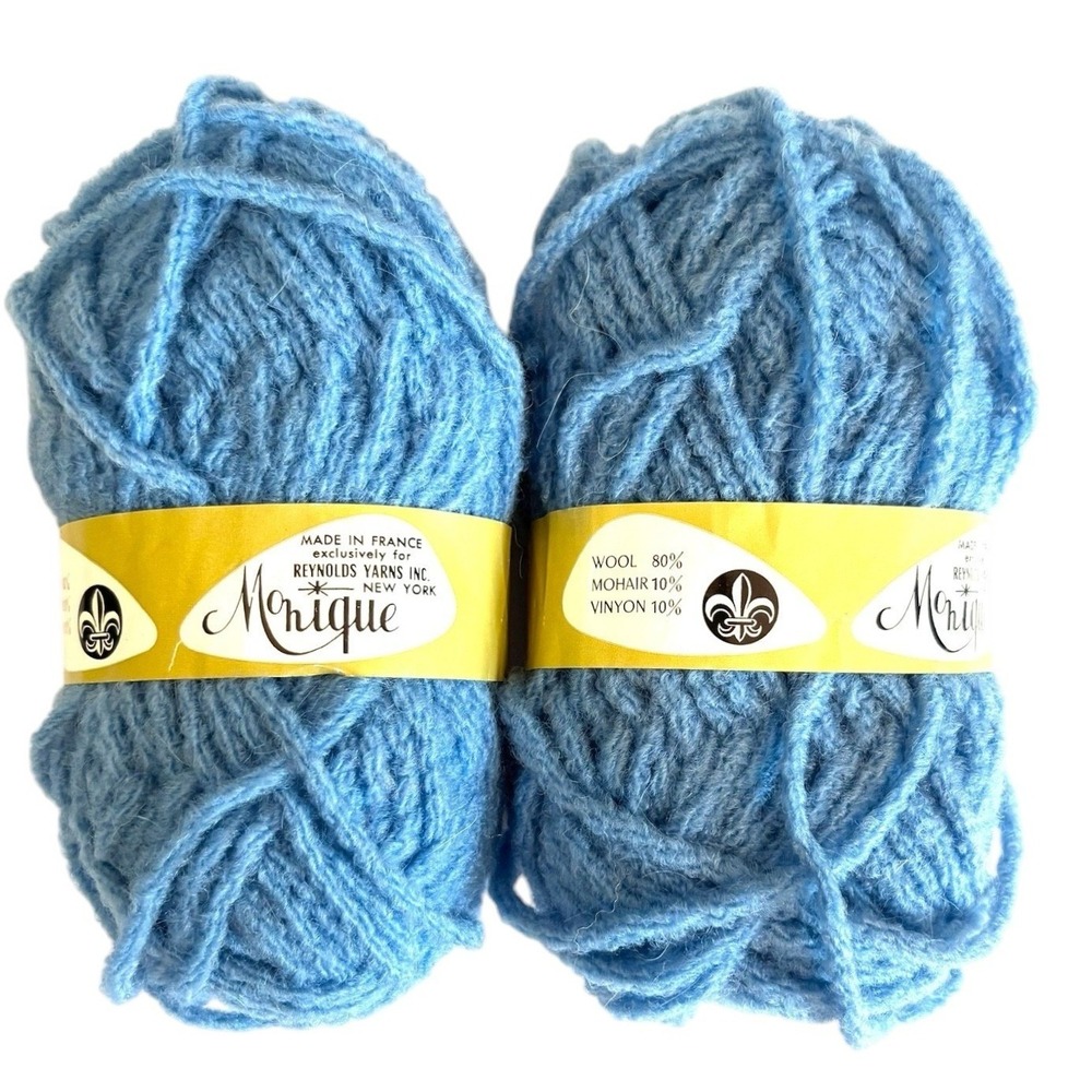 2 Skeins Reynolds‎ Yarns Monique Blue Wool Mohair Blend Made in France 50g Each
